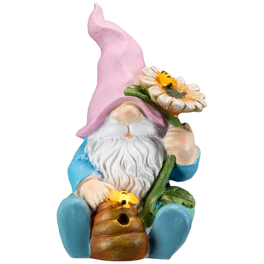 LED Solar Lighted Sunflower Gnome Outdoor Garden Statue - 8.5" By Northlight in Blue | 8.5" x 6" x 5" | Michaels®